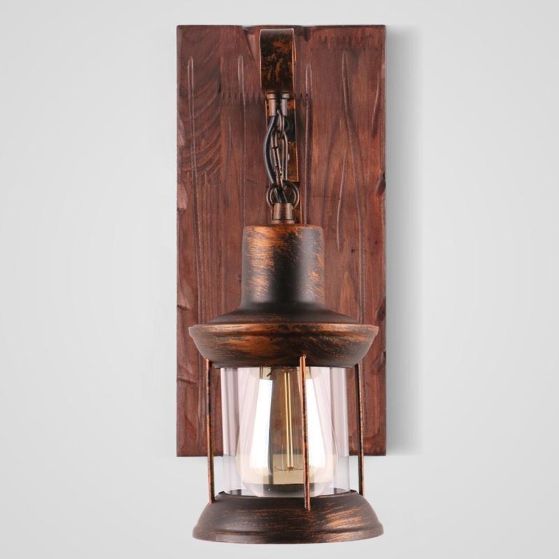 American Vintage Wall Light Industrial LOFT Wall Sconce Solid Wood Glass Lamp Light