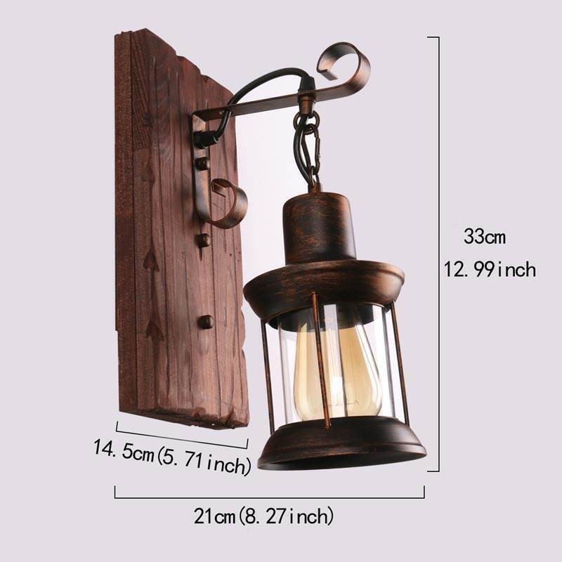 American Vintage Wall Light Industrial LOFT Wall Sconce Solid Wood Glass Lamp Light