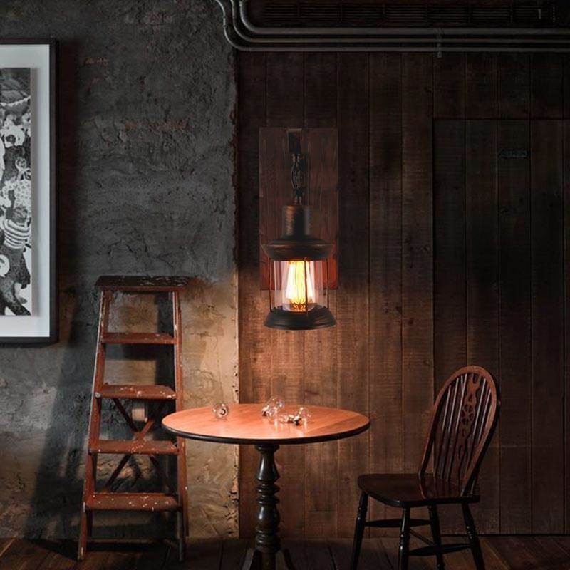 American Vintage Wall Light Industrial LOFT Wall Sconce Solid Wood Glass Lamp Light