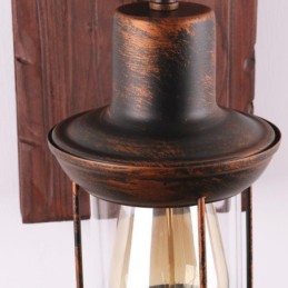 American Vintage Wall Light Industrial LOFT Wall Sconce Solid Wood Glass Lamp Light