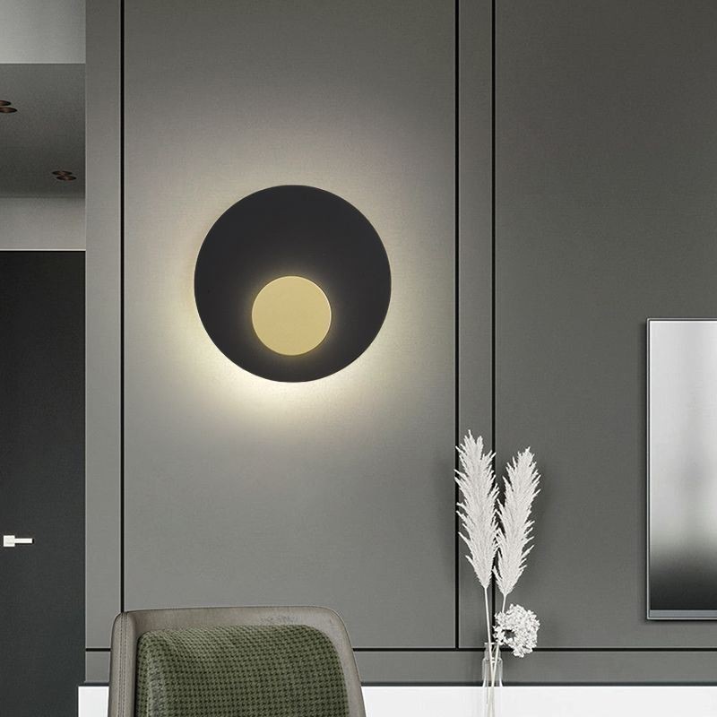 Nordic Wall Light Black Gold Round Full Copper Wall Sconce