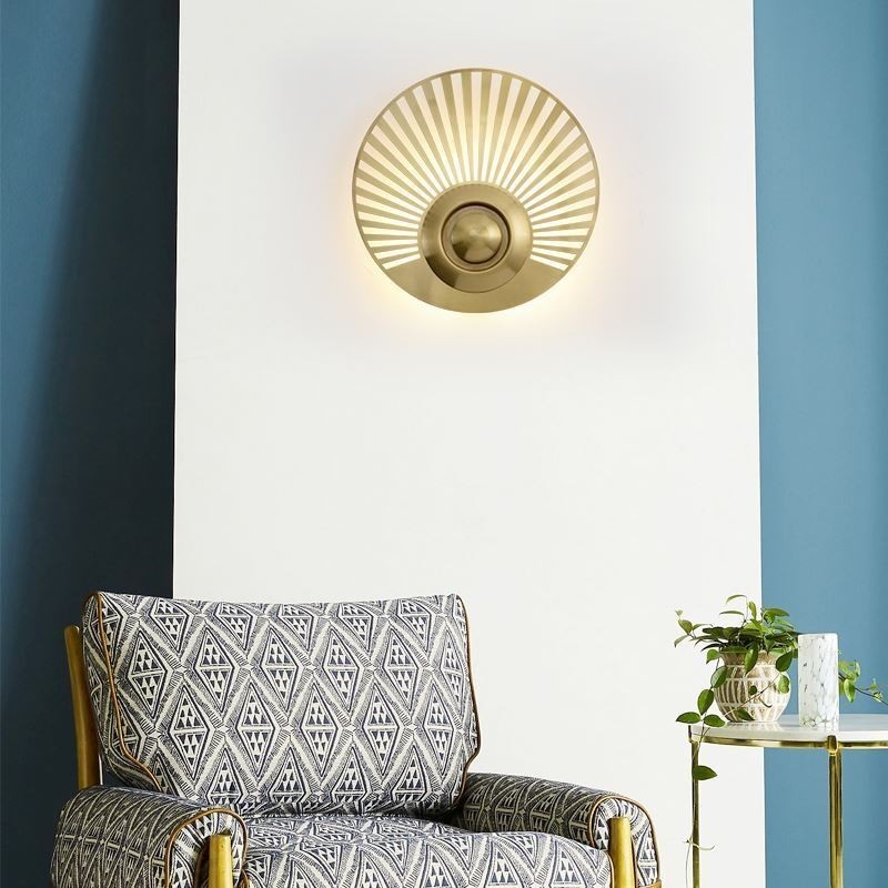 Nordic Brass Wall Lamp Hollow out Round Shape Sconce Light