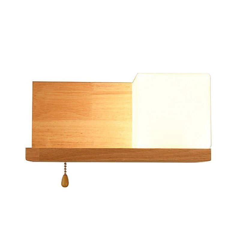 Nordic Wood Wall Lamp Glass Lampshade Sconce Light