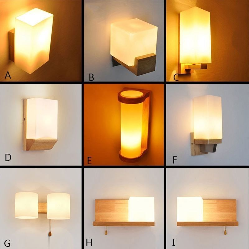 Nordic Wood Wall Lamp Glass Lampshade Sconce Light