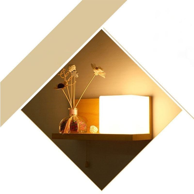 Nordic Wood Wall Lamp Glass Lampshade Sconce Light