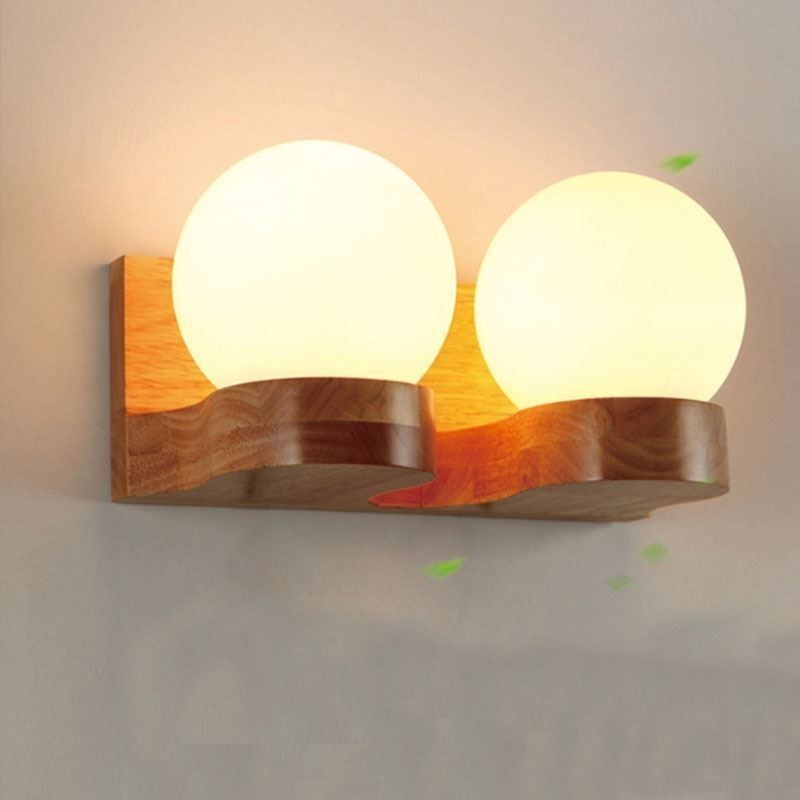 Nordic Solid Wood Wall Light Cozy Ball Shape Sconce Light