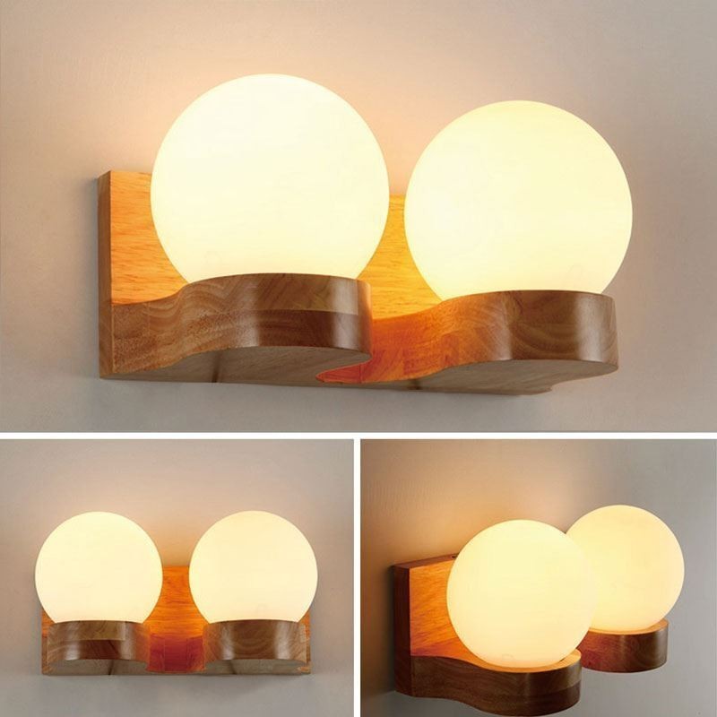 Nordic Solid Wood Wall Light Cozy Ball Shape Sconce Light
