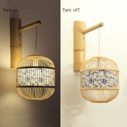 Cage Design Wall Light Creative Bamboo Hanging Wall Sconce Bedside Decorative Light