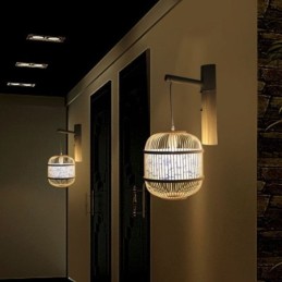 Cage Design Wall Light Creative Bamboo Hanging Wall Sconce Bedside Decorative Light