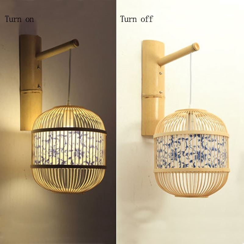 Cage Design Wall Light Creative Bamboo Hanging Wall Sconce Bedside Decorative Light