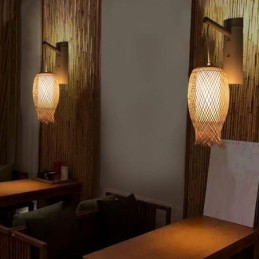 Downward Bamboo Wall Light Rural Round Wall Sconce Bedside Teahouse Creative Light