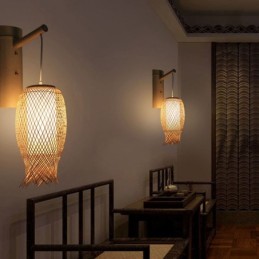 Downward Bamboo Wall Light Rural Round Wall Sconce Bedside Teahouse Creative Light