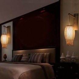 Downward Bamboo Wall Light Rural Round Wall Sconce Bedside Teahouse Creative Light