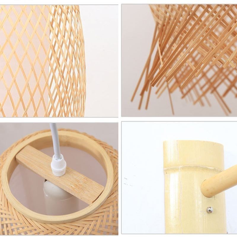 Downward Bamboo Wall Light Rural Round Wall Sconce Bedside Teahouse Creative Light