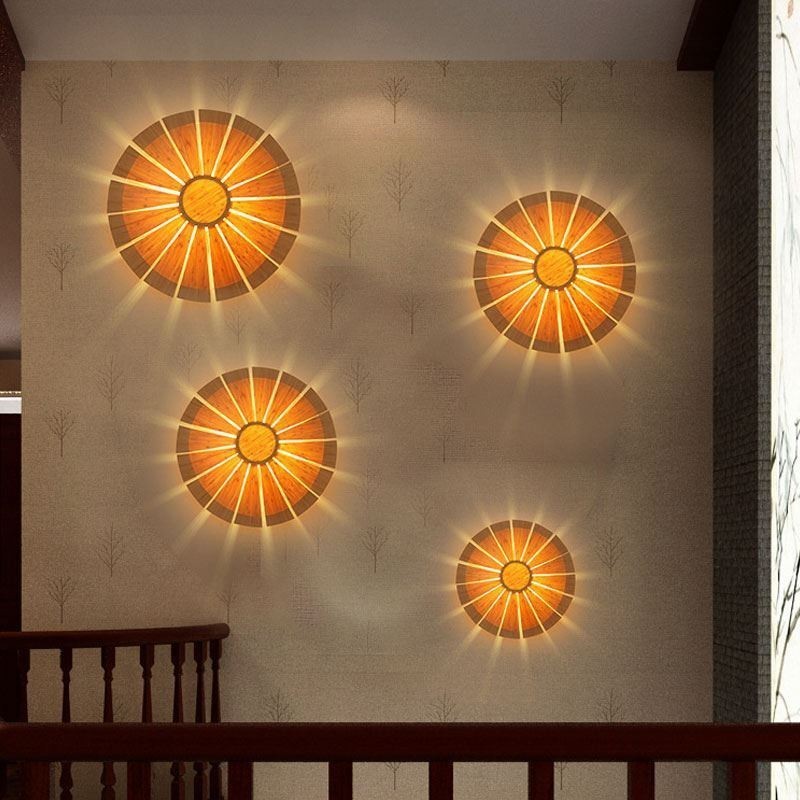 Round Flower Wall Sconce Unique Bamboo Wall Light Creative Decorative Lighting