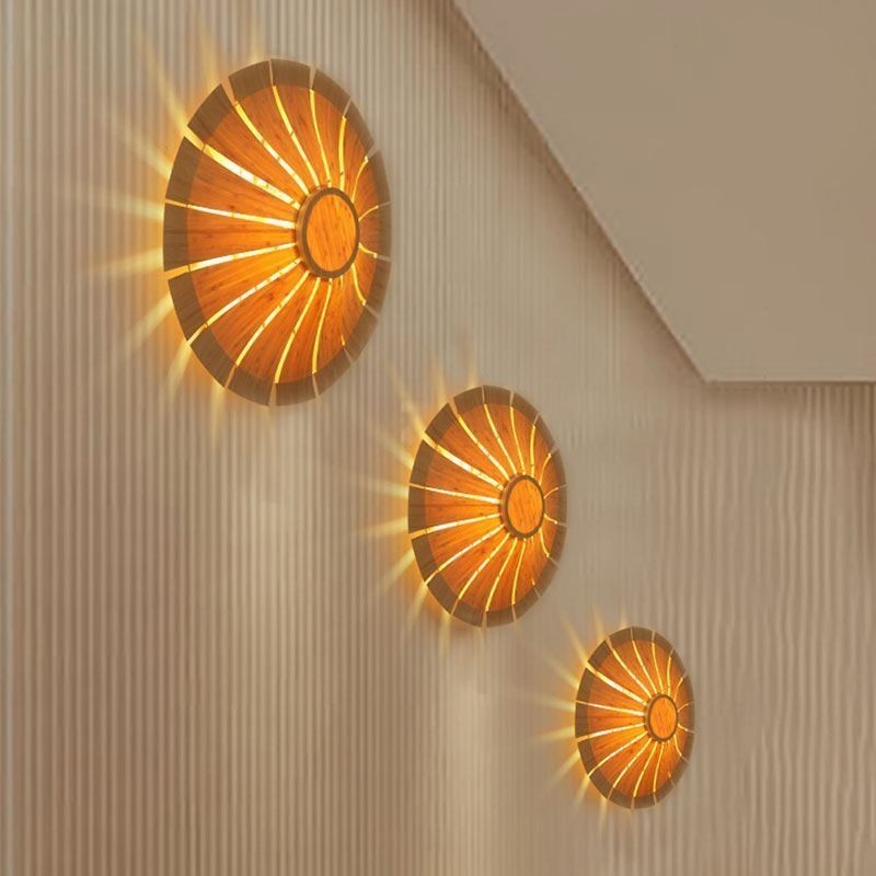 Round Flower Wall Sconce Unique Bamboo Wall Light Creative Decorative Lighting