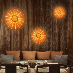 Round Flower Wall Sconce Unique Bamboo Wall Light Creative Decorative Lighting