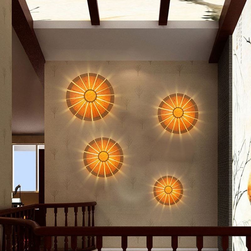 Round Flower Wall Sconce Unique Bamboo Wall Light Creative Decorative Lighting