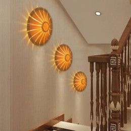 Round Flower Wall Sconce Unique Bamboo Wall Light Creative Decorative Lighting