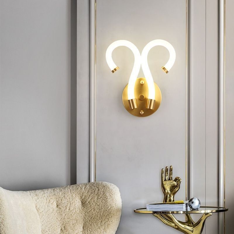 Modern Wall Light Creativity Sconce Wall Lamp Copper Sheep Horn 2 Lights