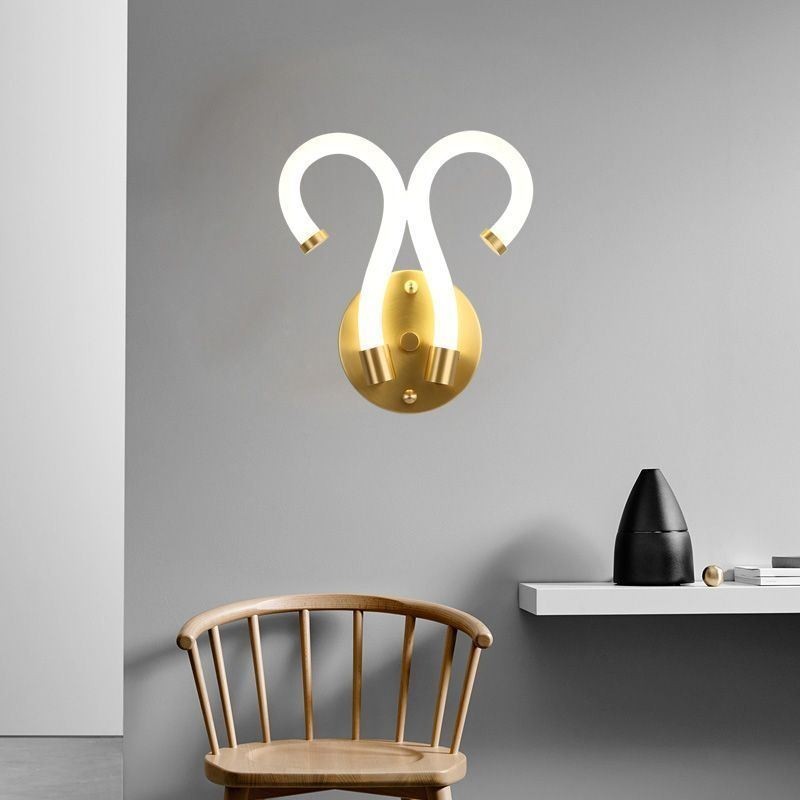 Modern Wall Light Creativity Sconce Wall Lamp Copper Sheep Horn 2 Lights