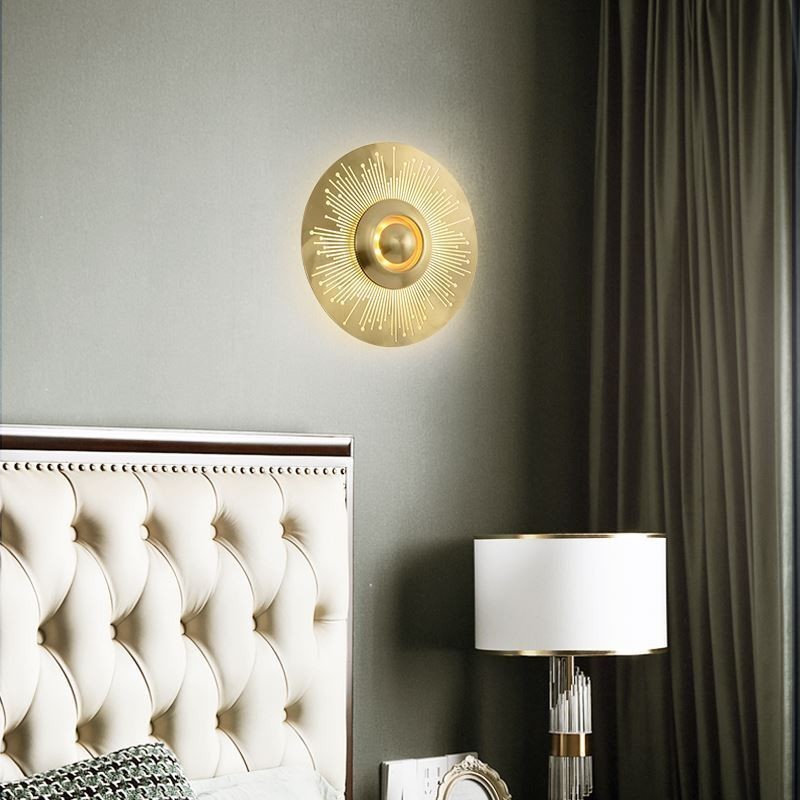 Nordic Brass Wall Lamp Hollow out Round Shape Sconce Light