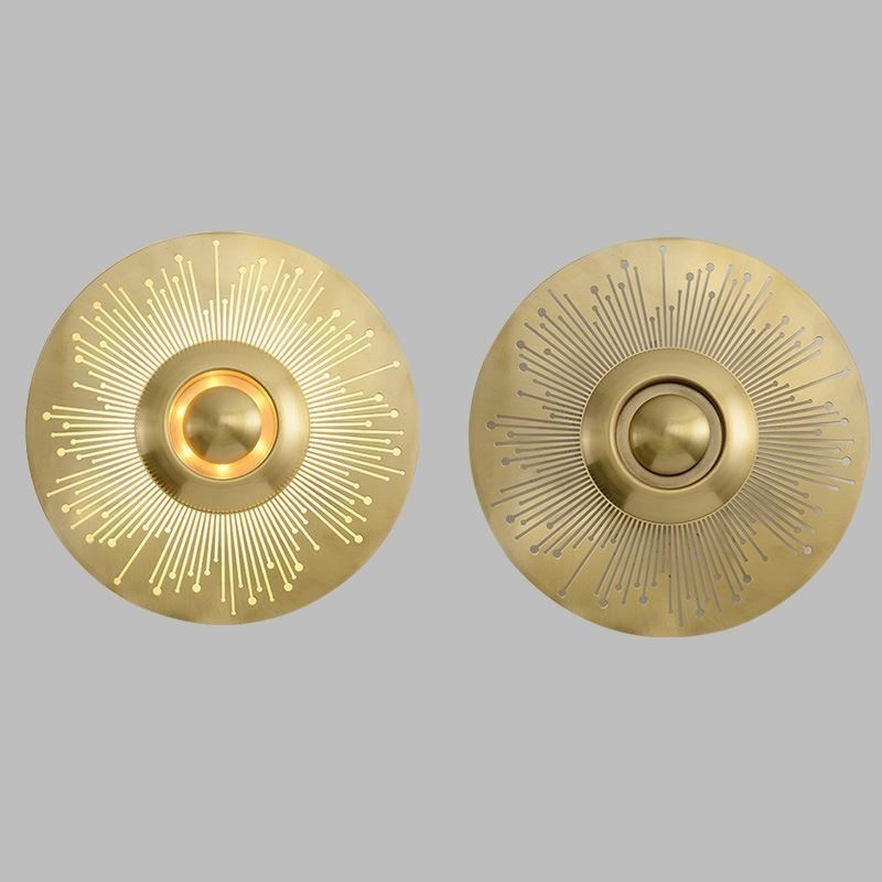 Nordic Brass Wall Lamp Hollow out Round Shape Sconce Light