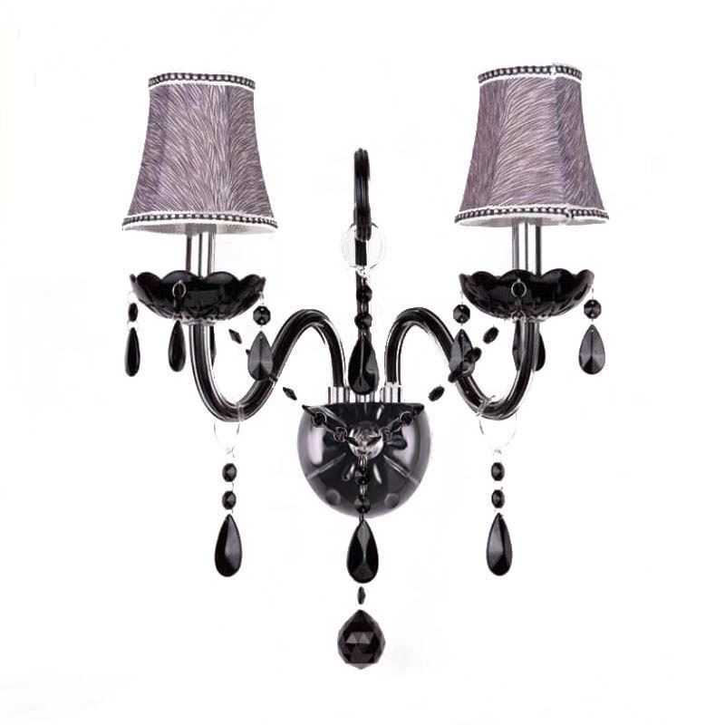 European Style Crystal Sconce Black Two Light Candle Wall Light
