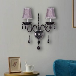 European Style Crystal Sconce Black Two Light Candle Wall Light
