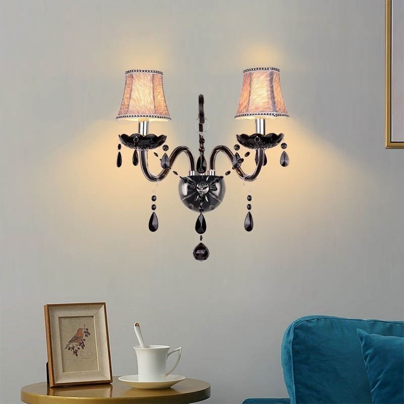 European Style Crystal Sconce Black Two Light Candle Wall Light