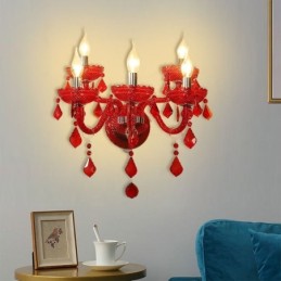 European Crystal Sconce Red Colour Wall Light