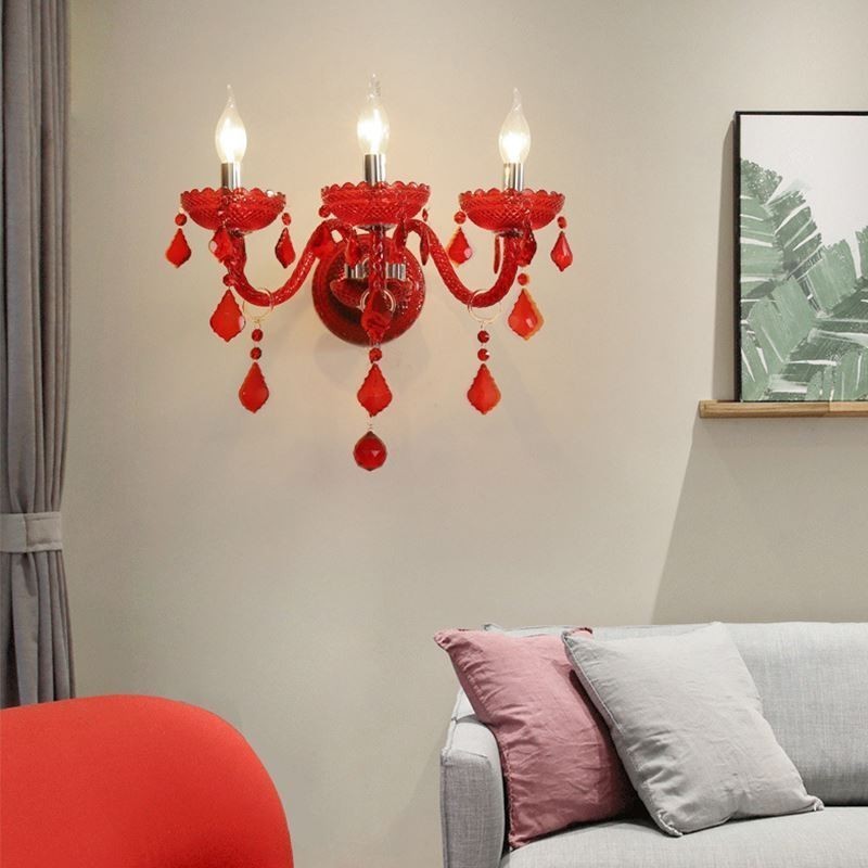 European Crystal Sconce Wall Light Red Colour Light