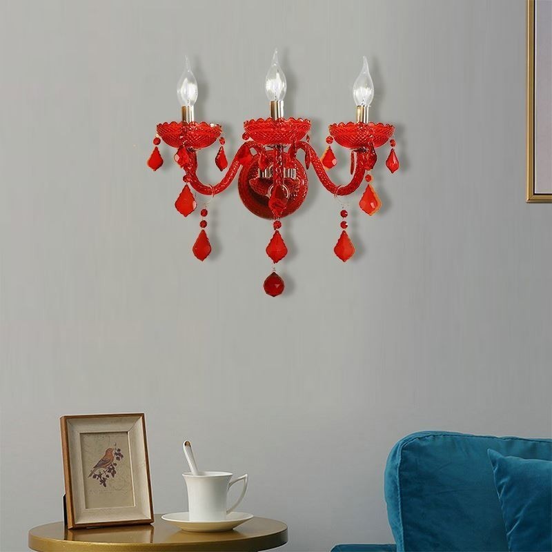 European Crystal Sconce Wall Light Red Colour Light
