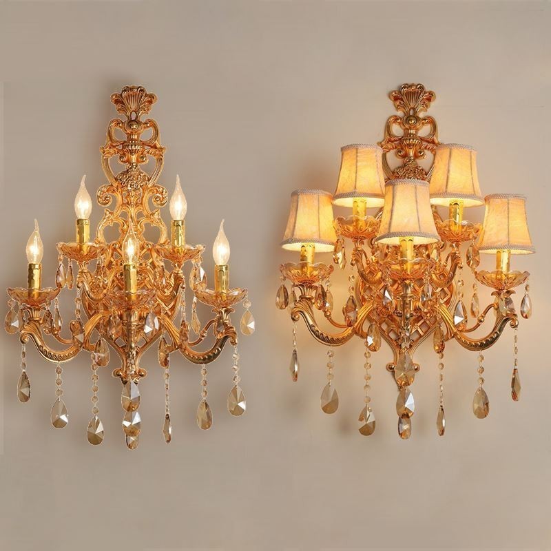 Luxury Crystal Sconce European Wall Light Zinc Alloy Five Light Aisle