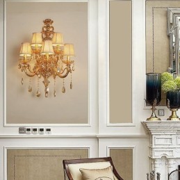 Luxury Crystal Sconce European Wall Light Zinc Alloy Five Light Aisle