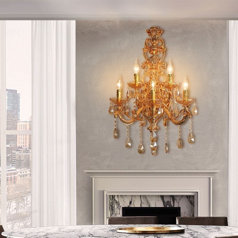 Luxury Crystal Sconce European Wall Light Zinc Alloy Five Light Aisle