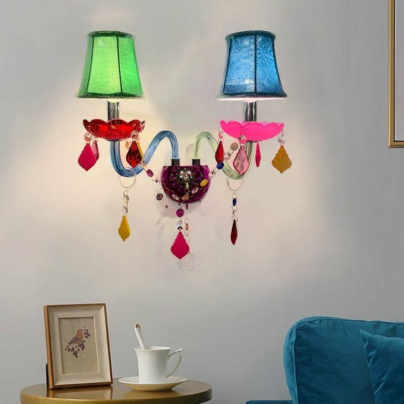Colourful Crystal Sconce European Two Light Wall Light Aisle