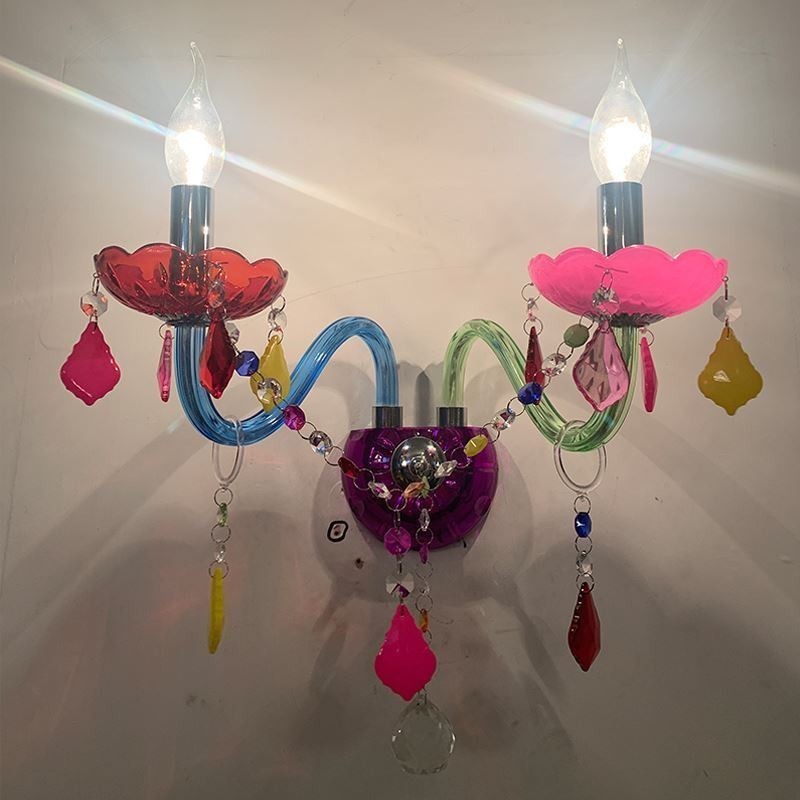 Colourful Crystal Sconce European Two Light Wall Light Aisle