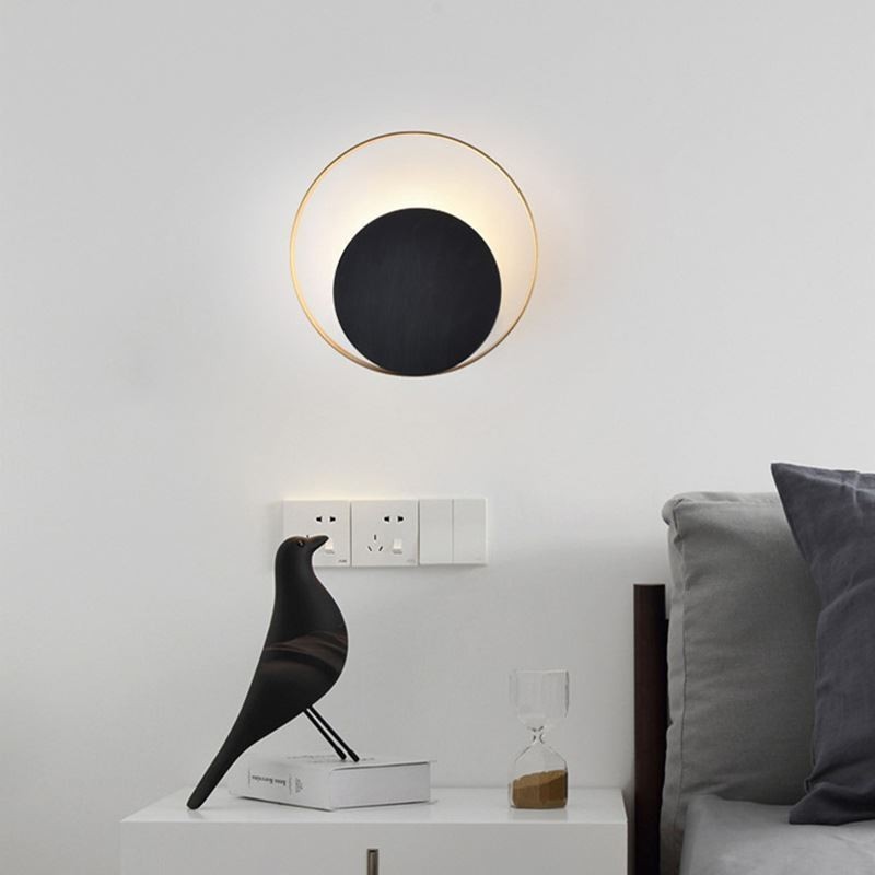 Modern Style Wall Light Black Circular Wall Sconce Creative Lamp Bedside Lighting