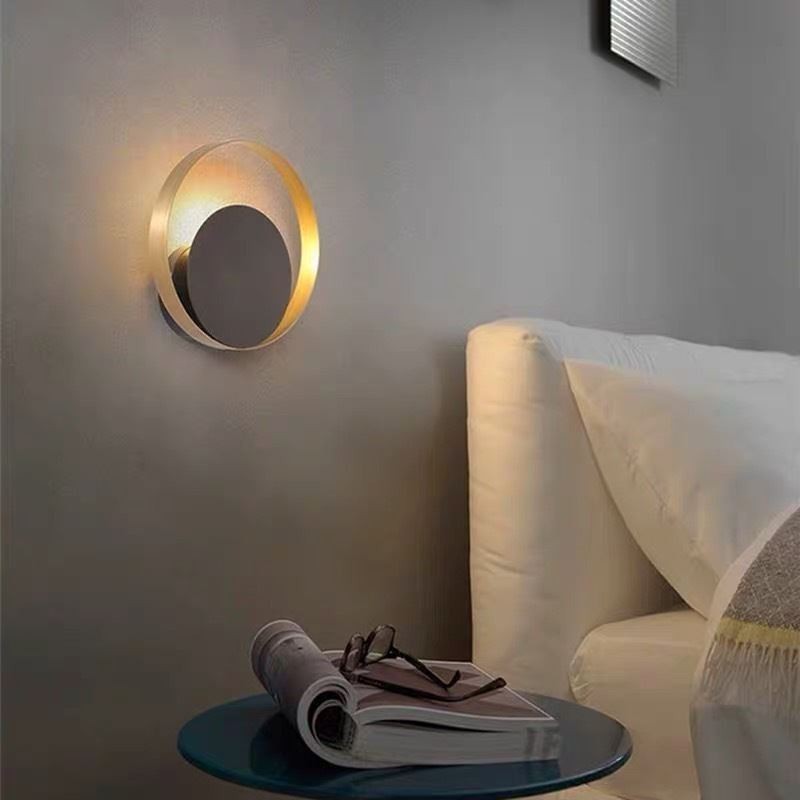 Modern Style Wall Light Black Circular Wall Sconce Creative Lamp Bedside Lighting
