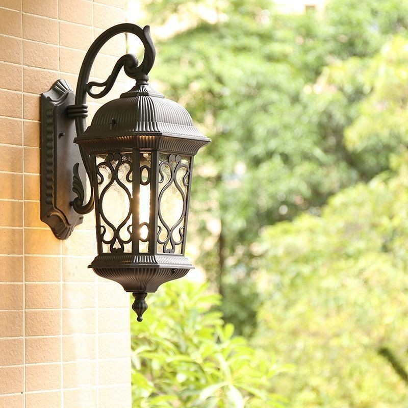 European Retro Outdoor Wall Sconce Waterproof Carved Wall Light
