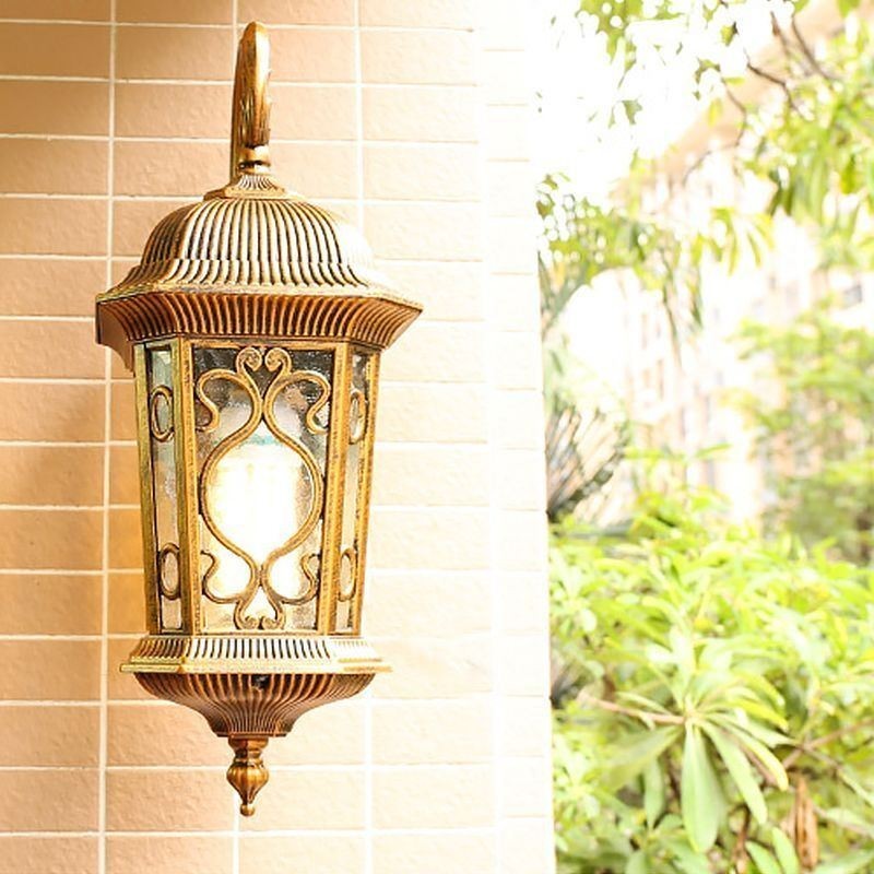 European Retro Outdoor Wall Sconce Waterproof Carved Wall Light