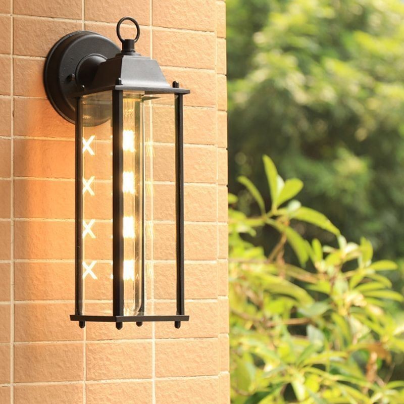 European Outdoor Wall Sconce Waterproof Square Column Wall Light Courtyard Garden Balcony