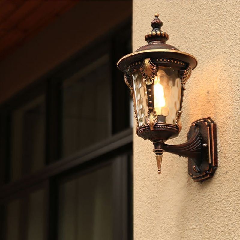 European Retro Outdoor Wall Sconce Waterproof Carved Wall Light Garden Balcony Courtyard