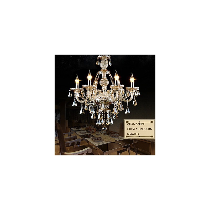 Chandelier Cognac Color Crystal Modern 6 Lights Contemporary Glass