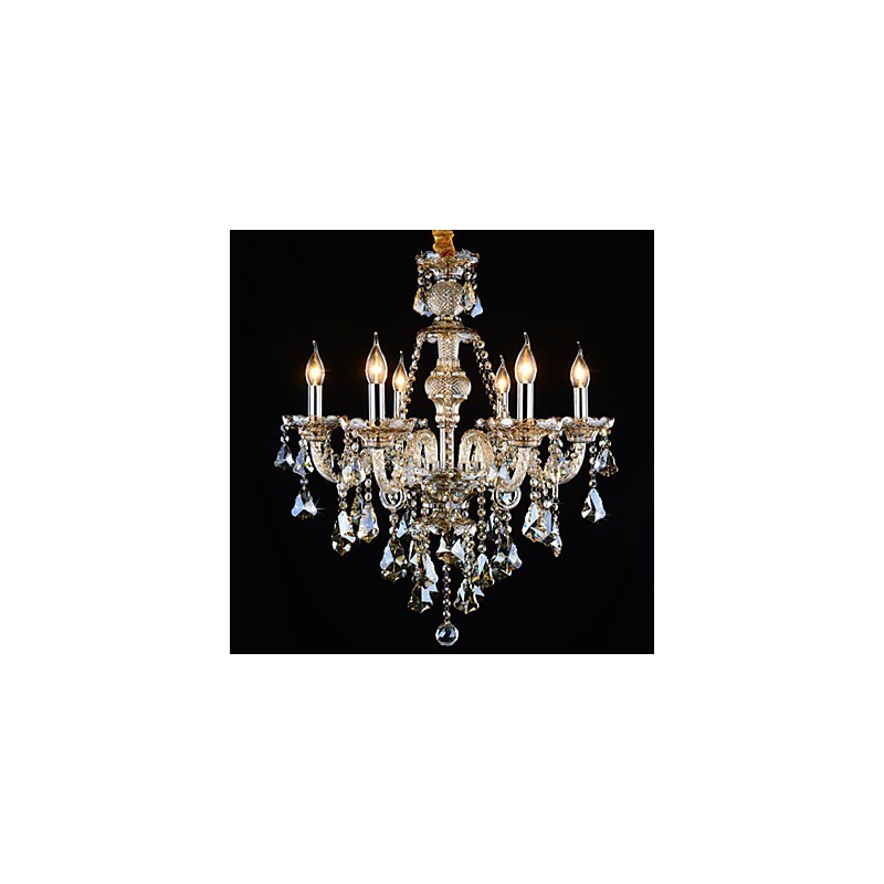 Chandelier Cognac Color Crystal Modern 6 Lights Contemporary Glass