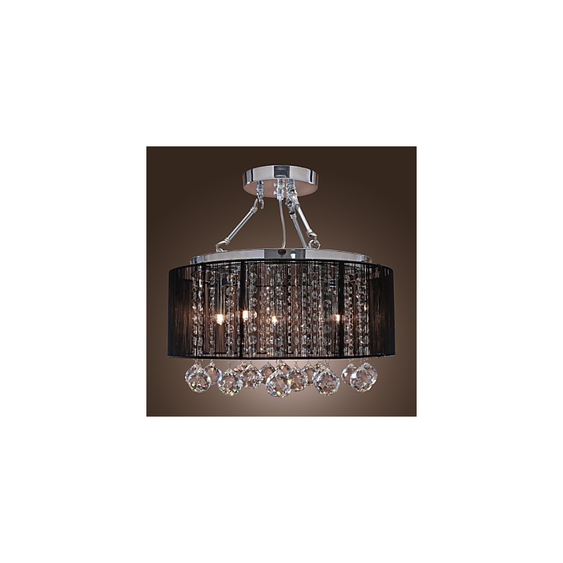 Modern Crystal Flush Mount with 5 Lights Black Fabric Shade