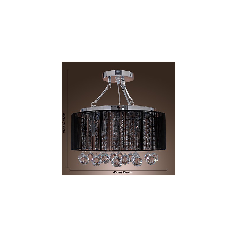 Modern Crystal Flush Mount with 5 Lights Black Fabric Shade
