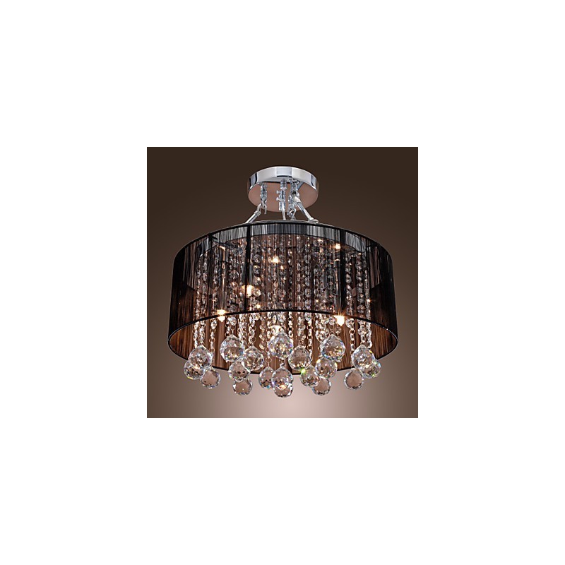 Modern Crystal Flush Mount with 5 Lights Black Fabric Shade
