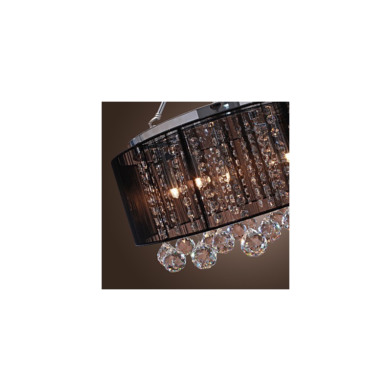 Modern Crystal Flush Mount with 5 Lights Black Fabric Shade